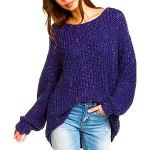 NWOT Free People Neon Lights Long Sleeve Knit Sweater Blue Neon Oversized Size S